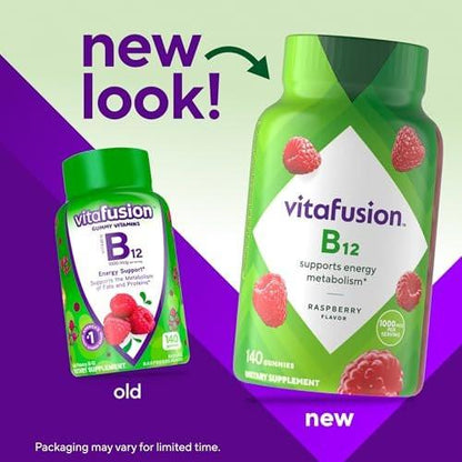 Vitafusion Vitamin B12 Gummis | 1000 mcg | 140 Erwachsene Gummivitamine | Für Frauen & Männer | Himbeergeschmack | Gluten- und laktosefrei