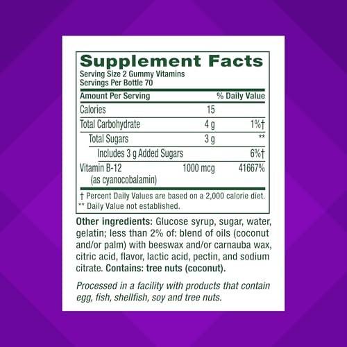 Vitafusion Vitamin B12 Gummis | 1000 mcg | 140 Erwachsene Gummivitamine | Für Frauen & Männer | Himbeergeschmack | Gluten- und laktosefrei