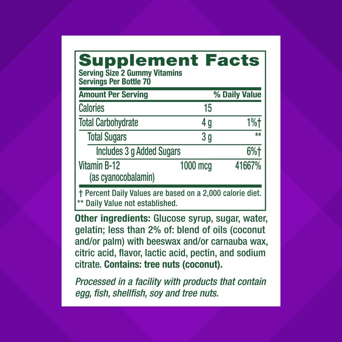 Vitafusion Vitamin B12 Gummis | 1000 mcg | 140 Erwachsene Gummivitamine | Für Frauen & Männer | Himbeergeschmack | Gluten- und laktosefrei