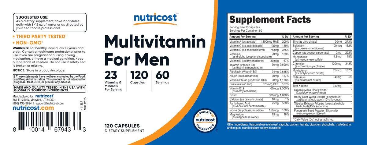 Nutricost Multivitamin für Männer – 120 Kapseln Vitamine und Mineralstoffe für den gesunden Mann