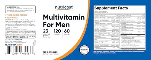 Nutricost Multivitamin für Männer – 120 Kapseln Vitamine und Mineralstoffe für den gesunden Mann