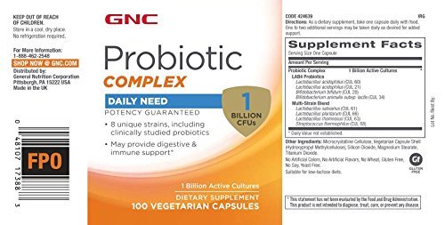 GNC Probiotic Complex – Tägliche Verdauungs- und Immununterstützung, 1 Milliarde KBE, 100 vegetarische Kapseln, 100 Portionen