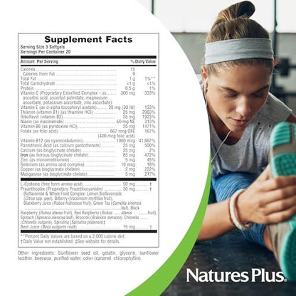 NaturesPlus Hema-Plex Eisen - 60 schnell wirkende Softgels - 85 mg Eisen + Vitamin C & Bioflavonoide für gesunde rote Blutkörperchen - Glutenfrei - 20 Portionen
