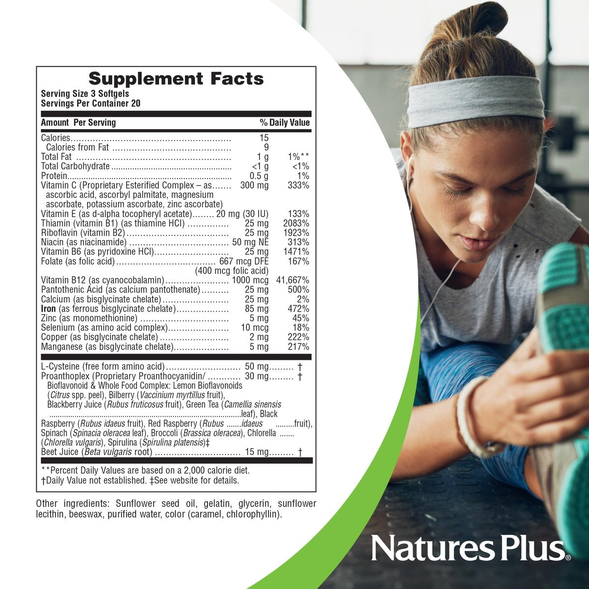 NaturesPlus Hema-Plex Eisen - 60 schnell wirkende Softgels - 85 mg Eisen + Vitamin C & Bioflavonoide für gesunde rote Blutkörperchen - Glutenfrei - 20 Portionen
