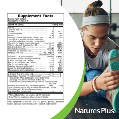 NaturesPlus Hema-Plex Eisen - 60 schnell wirkende Softgels - 85 mg Eisen + Vitamin C & Bioflavonoide für gesunde rote Blutkörperchen - Glutenfrei - 20 Portionen