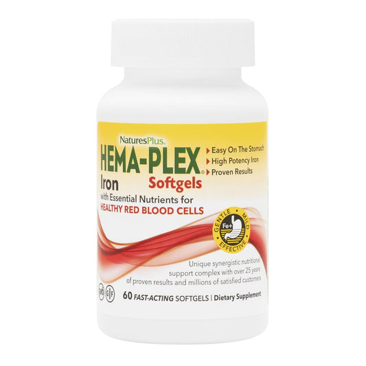 NaturesPlus Hema-Plex Eisen - 60 schnell wirkende Softgels - 85 mg Eisen + Vitamin C & Bioflavonoide für gesunde rote Blutkörperchen - Glutenfrei - 20 Portionen