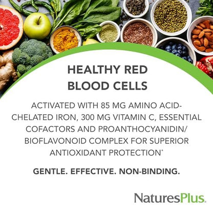 NaturesPlus Hema-Plex Eisen - 60 schnell wirkende Softgels - 85 mg Eisen + Vitamin C & Bioflavonoide für gesunde rote Blutkörperchen - Glutenfrei - 20 Portionen