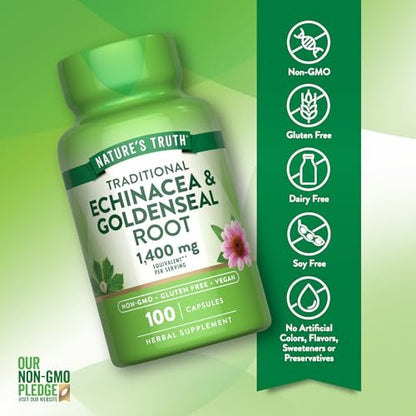 Nature's Truth Echinacea Goldenseal Kapseln | 100 Stück | Veganes, Nicht-GVO & Glutenfreies Nahrungsergänzungsmittel | Kräuterunterstützungskomplex