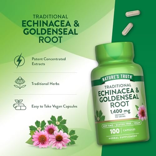 Nature's Truth Echinacea Goldenseal Kapseln | 100 Stück | Veganes, Nicht-GVO & Glutenfreies Nahrungsergänzungsmittel | Kräuterunterstützungskomplex