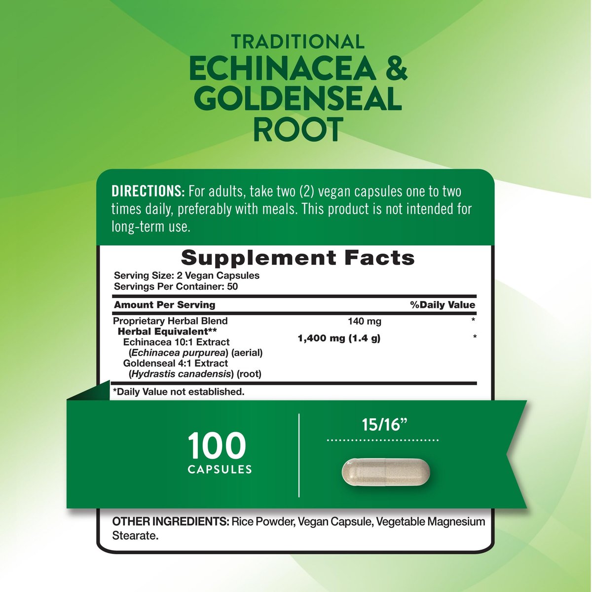 Nature's Truth Echinacea Goldenseal Kapseln | 100 Stück | Veganes, Nicht-GVO & Glutenfreies Nahrungsergänzungsmittel | Kräuterunterstützungskomplex