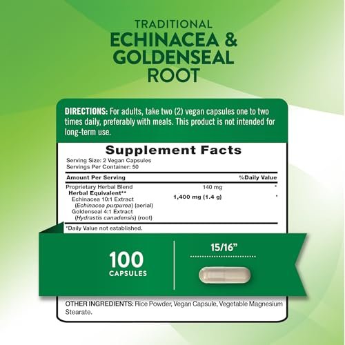 Nature's Truth Echinacea Goldenseal Kapseln | 100 Stück | Veganes, Nicht-GVO & Glutenfreies Nahrungsergänzungsmittel | Kräuterunterstützungskomplex