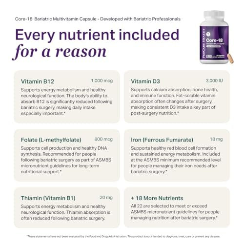 ProCare Health Bariatrisches Multivitamin mit Eisen 18 mg (30 leicht zu schluckende Kapseln) - Post-OP Bariatrische Vitamine für Magenbypass - Must-Haves für Schlauchmagen-Patienten (1 Monatsvorrat)