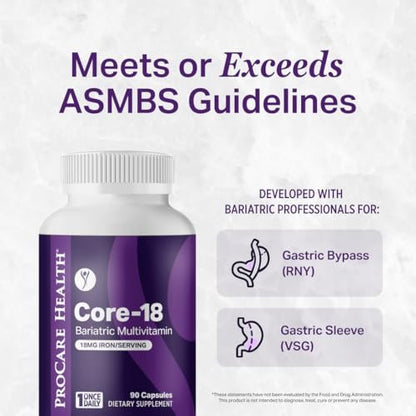 ProCare Health Bariatrisches Multivitamin mit Eisen 18 mg (30 leicht zu schluckende Kapseln) - Post-OP Bariatrische Vitamine für Magenbypass - Must-Haves für Schlauchmagen-Patienten (1 Monatsvorrat)
