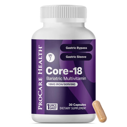 ProCare Health Bariatrisches Multivitamin mit Eisen 18 mg (30 leicht zu schluckende Kapseln) - Post-OP Bariatrische Vitamine für Magenbypass - Must-Haves für Schlauchmagen-Patienten (1 Monatsvorrat)