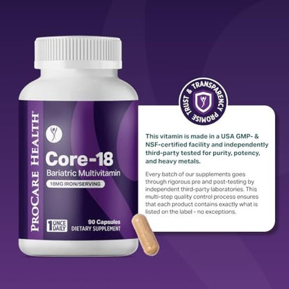 ProCare Health Bariatrisches Multivitamin mit Eisen 18 mg (30 leicht zu schluckende Kapseln) - Post-OP Bariatrische Vitamine für Magenbypass - Must-Haves für Schlauchmagen-Patienten (1 Monatsvorrat)
