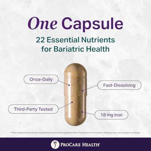 ProCare Health Bariatrisches Multivitamin mit Eisen 18 mg (30 leicht zu schluckende Kapseln) - Post-OP Bariatrische Vitamine für Magenbypass - Must-Haves für Schlauchmagen-Patienten (1 Monatsvorrat)