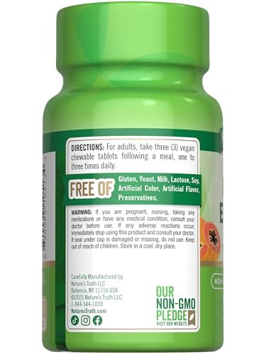 Nature's Truth Papaya-Enzym-Kautabletten | 120 Stück | Vegane, nicht gentechnisch veränderte & glutenfreie Verdauungshilfe | Natürlicher tropischer Geschmack