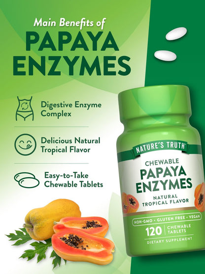 Nature's Truth Papaya-Enzym-Kautabletten | 120 Stück | Vegane, nicht gentechnisch veränderte & glutenfreie Verdauungshilfe | Natürlicher tropischer Geschmack