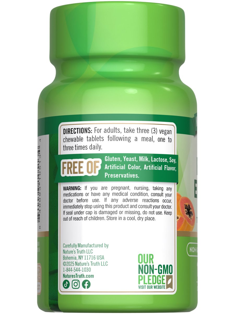 Nature's Truth Papaya-Enzym-Kautabletten | 120 Stück | Vegane, nicht gentechnisch veränderte & glutenfreie Verdauungshilfe | Natürlicher tropischer Geschmack