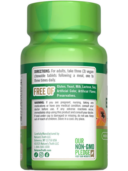 Nature's Truth Papaya-Enzym-Kautabletten | 120 Stück | Vegane, nicht gentechnisch veränderte & glutenfreie Verdauungshilfe | Natürlicher tropischer Geschmack