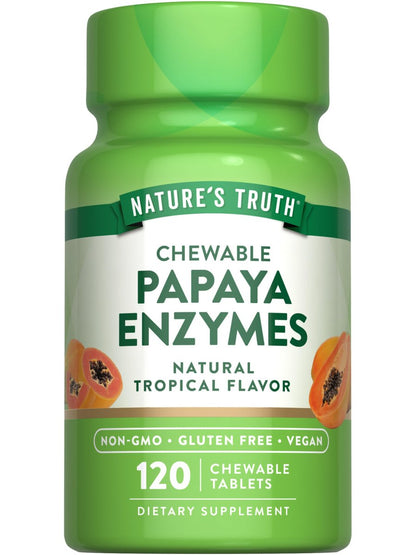 Nature's Truth Papaya-Enzym-Kautabletten | 120 Stück | Vegane, nicht gentechnisch veränderte & glutenfreie Verdauungshilfe | Natürlicher tropischer Geschmack