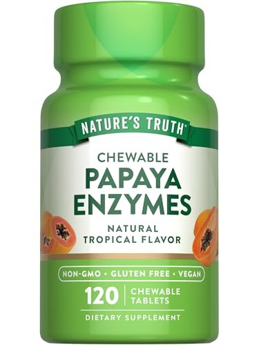 Nature's Truth Papaya-Enzym-Kautabletten | 120 Stück | Vegane, nicht gentechnisch veränderte & glutenfreie Verdauungshilfe | Natürlicher tropischer Geschmack
