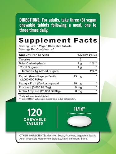 Nature's Truth Papaya-Enzym-Kautabletten | 120 Stück | Vegane, nicht gentechnisch veränderte & glutenfreie Verdauungshilfe | Natürlicher tropischer Geschmack