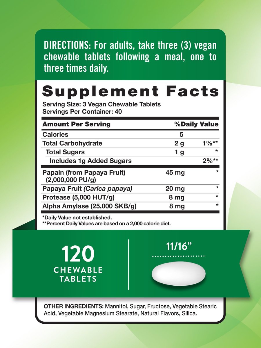 Nature's Truth Papaya-Enzym-Kautabletten | 120 Stück | Vegane, nicht gentechnisch veränderte & glutenfreie Verdauungshilfe | Natürlicher tropischer Geschmack