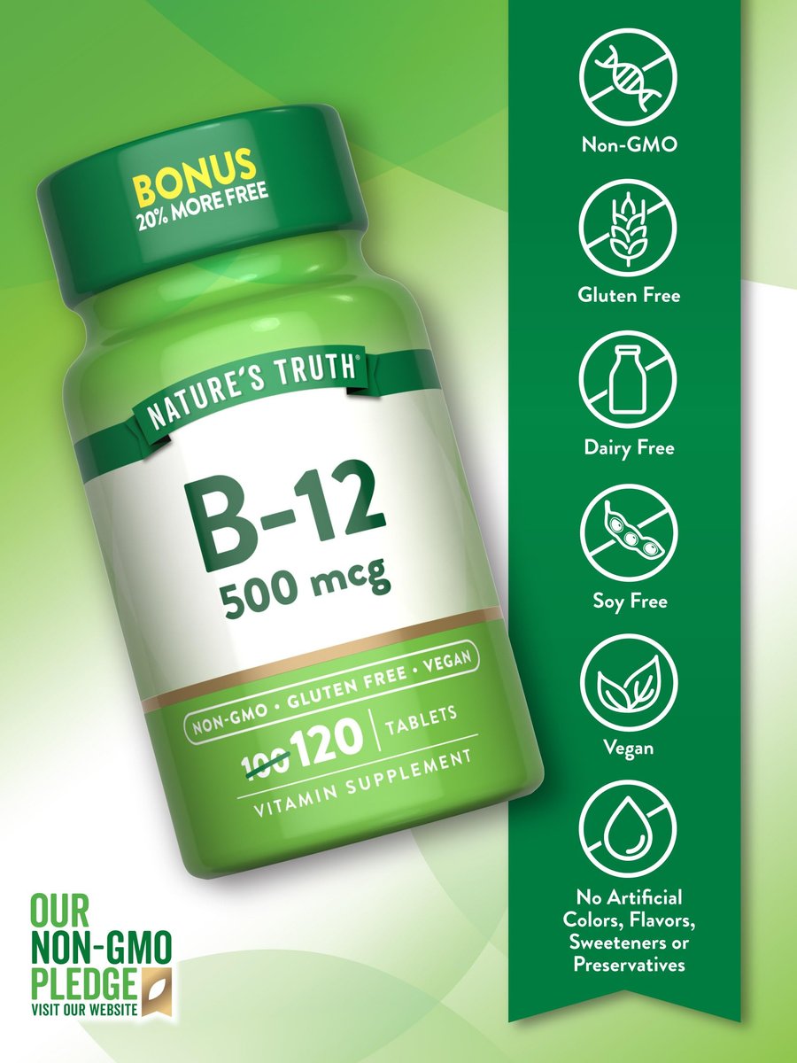 Nature's Truth B12 Vitamin 500 mcg | 120 Tabletten | Vegan, Nicht-GMO & Glutenfrei