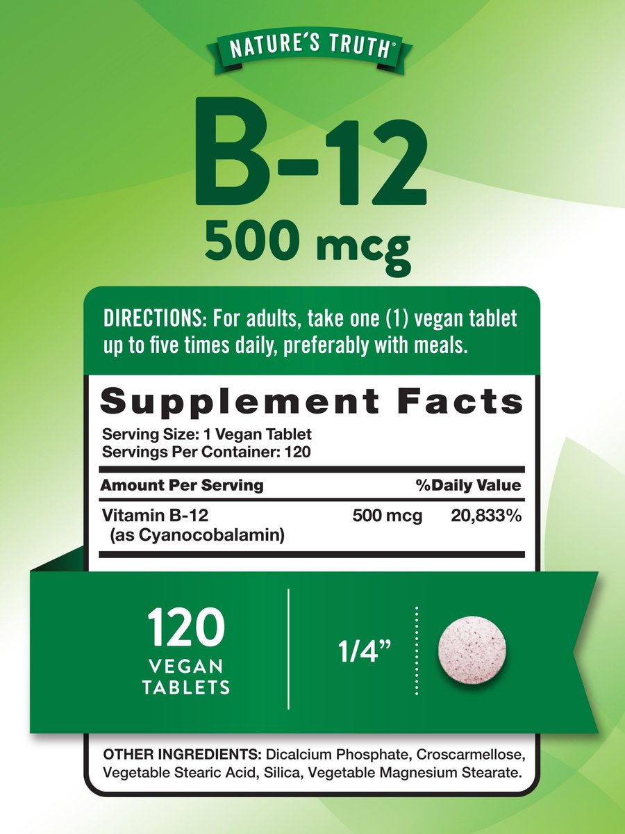 Nature's Truth B12 Vitamin 500 mcg | 120 Tabletten | Vegan, Nicht-GMO & Glutenfrei