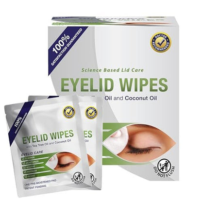 Lunovus Premium Augenlid-Reinigungstücher mit Teebaum- und Kokosöl – Reinigungstücher für empfindliche Augen – einzeln verpackt – 30 natürliche Augentücher