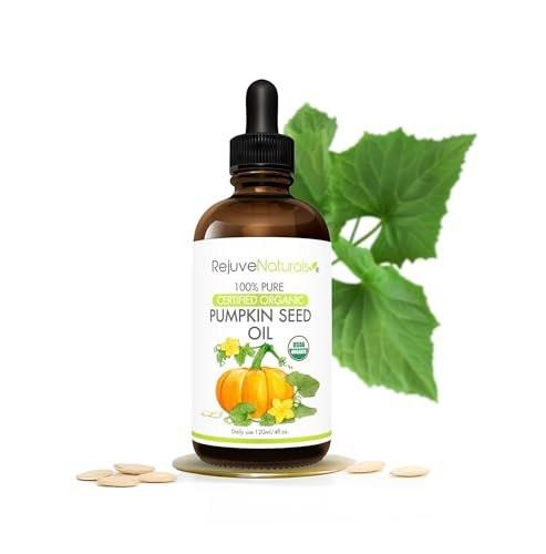 Bio Kürbiskernöl (große 118-ml-Flasche) USDA Bio, 100% rein, kaltgepresst. Fördert Haarwachstum für Wimpern, Augenbrauen & Haare. Kontrolle über aktive Blase für Männer & Frauen. Feuchtigkeitsspender