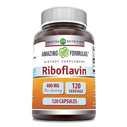 Amazing Formulas Riboflavin 400mg – 120 Kapseln – Nahrungsergänzungsmittel – Non-GMO, Glutenfrei, Hergestellt in USA