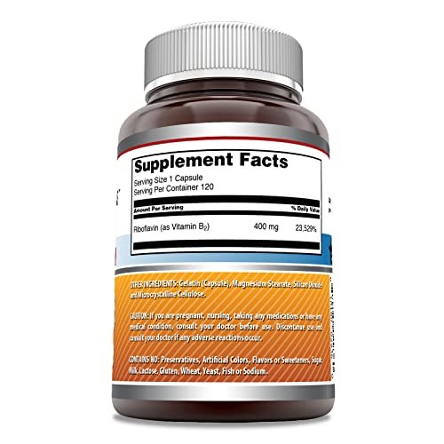 Amazing Formulas Riboflavin 400mg – 120 Kapseln – Nahrungsergänzungsmittel – Non-GMO, Glutenfrei, Hergestellt in USA