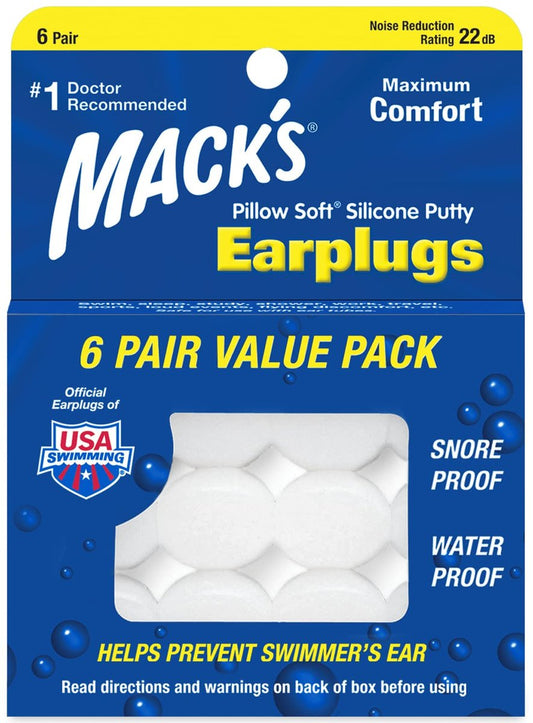 Mack's Pillow Soft Silikon-Ohrstöpsel – 6 Paar, Wertpack – Die Originalen Formbaren Silikon-Ohrstöpsel zum Schlafen, Schnarchen, Schwimmen, Reisen, Konzerte und Lernen | Hergestellt in USA
