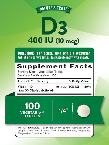 Nature's Truth Vitamin D3 400 IE (10 µg) | 100 Tabletten | Vegetarisch, Nicht-GVO & Glutenfrei