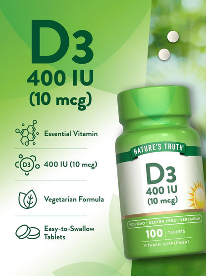 Nature's Truth Vitamin D3 400 IE (10 µg) | 100 Tabletten | Vegetarisch, Nicht-GVO & Glutenfrei