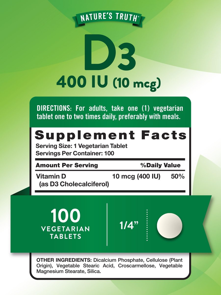 Nature's Truth Vitamin D3 400 IE (10 µg) | 100 Tabletten | Vegetarisch, Nicht-GVO & Glutenfrei