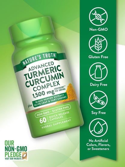 Nature's Truth Curcumin mit schwarzem Pfefferextrakt, Olivenblatt & Sauerkirsche | 60 Kapseln | Nicht-GVO & Glutenfrei