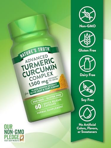 Nature's Truth Curcumin mit schwarzem Pfefferextrakt, Olivenblatt & Sauerkirsche | 60 Kapseln | Nicht-GVO & Glutenfrei