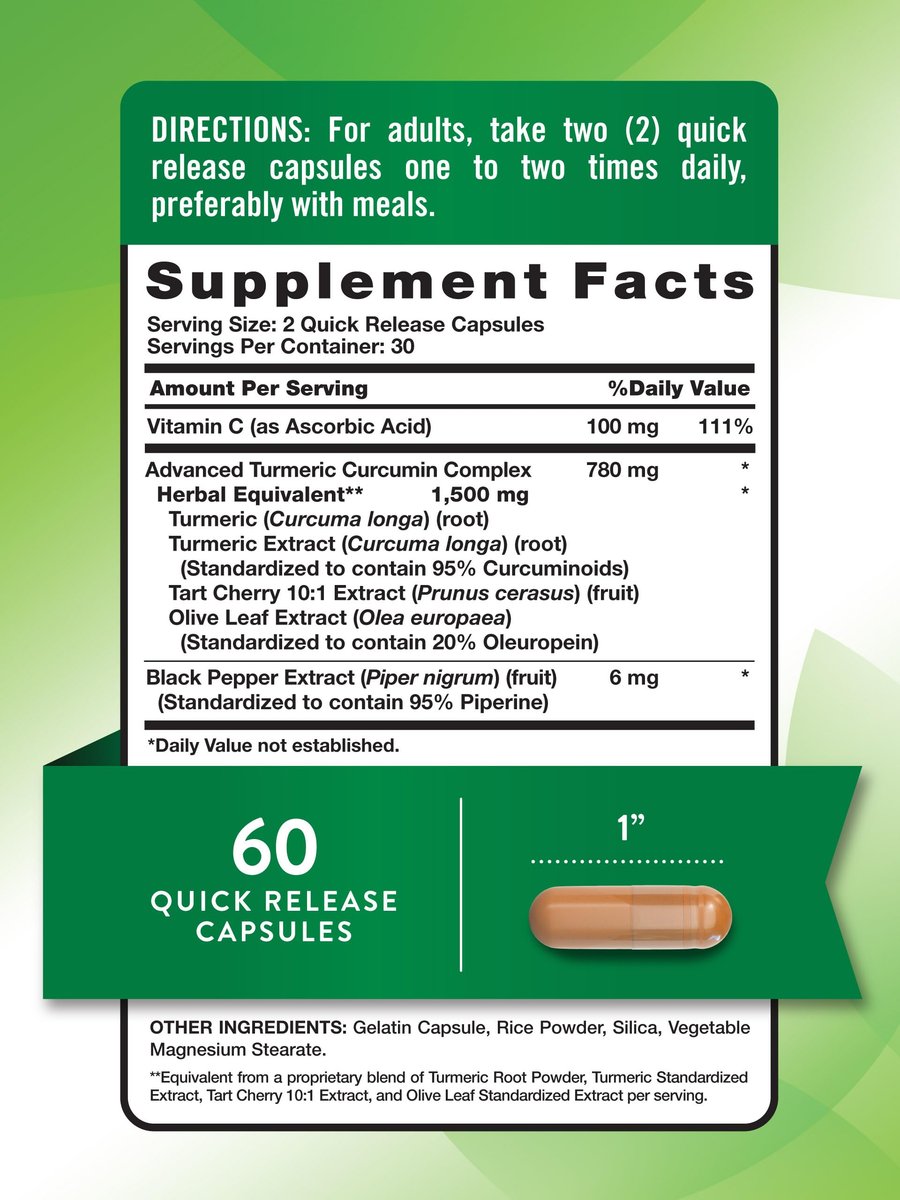 Nature's Truth Curcumin mit schwarzem Pfefferextrakt, Olivenblatt & Sauerkirsche | 60 Kapseln | Nicht-GVO & Glutenfrei