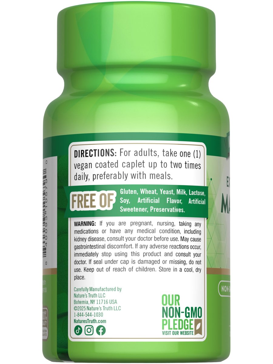 Nature's Truth Magnesium – 250 mg pro Portion, 100 vegane Kapseln, Non-GMO & Glutenfrei