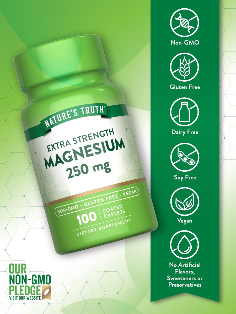 Nature's Truth Magnesium – 250 mg pro Portion, 100 vegane Kapseln, Non-GMO & Glutenfrei