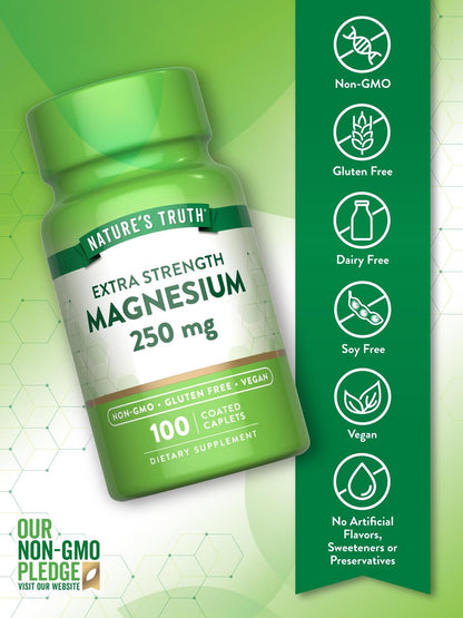 Nature's Truth Magnesium – 250 mg pro Portion, 100 vegane Kapseln, Non-GMO & Glutenfrei