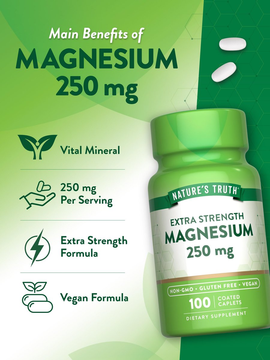 Nature's Truth Magnesium – 250 mg pro Portion, 100 vegane Kapseln, Non-GMO & Glutenfrei