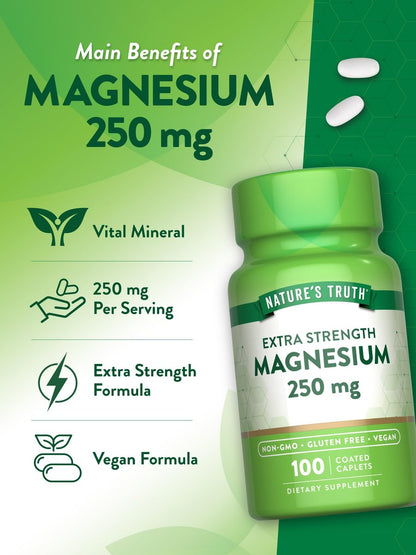 Nature's Truth Magnesium – 250 mg pro Portion, 100 vegane Kapseln, Non-GMO & Glutenfrei