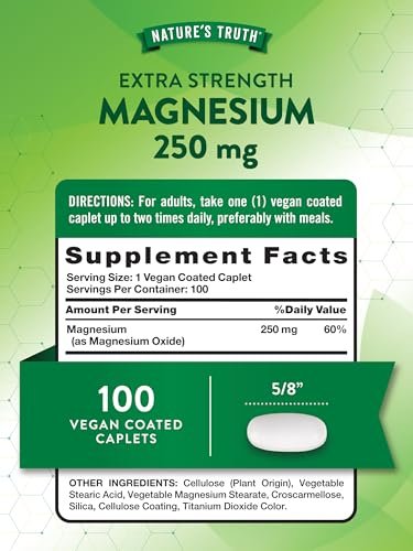 Nature's Truth Magnesium – 250 mg pro Portion, 100 vegane Kapseln, Non-GMO & Glutenfrei