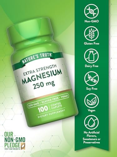 Nature's Truth Magnesium – 250 mg pro Portion, 100 vegane Kapseln, Non-GMO & Glutenfrei