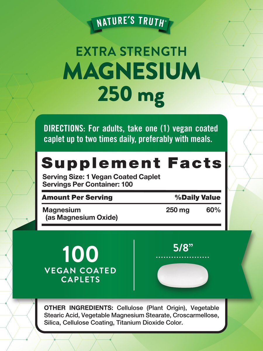 Nature's Truth Magnesium – 250 mg pro Portion, 100 vegane Kapseln, Non-GMO & Glutenfrei
