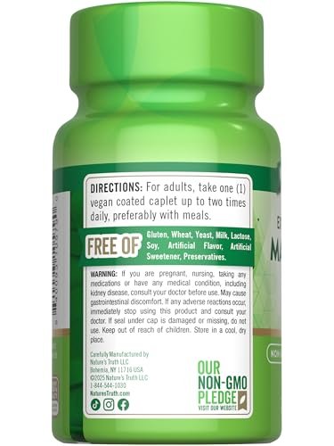 Nature's Truth Magnesium – 250 mg pro Portion, 100 vegane Kapseln, Non-GMO & Glutenfrei
